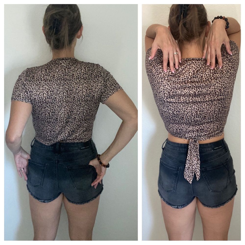 Shein Leopard Wrap Top Multi Way Crop Large Anima… - image 3